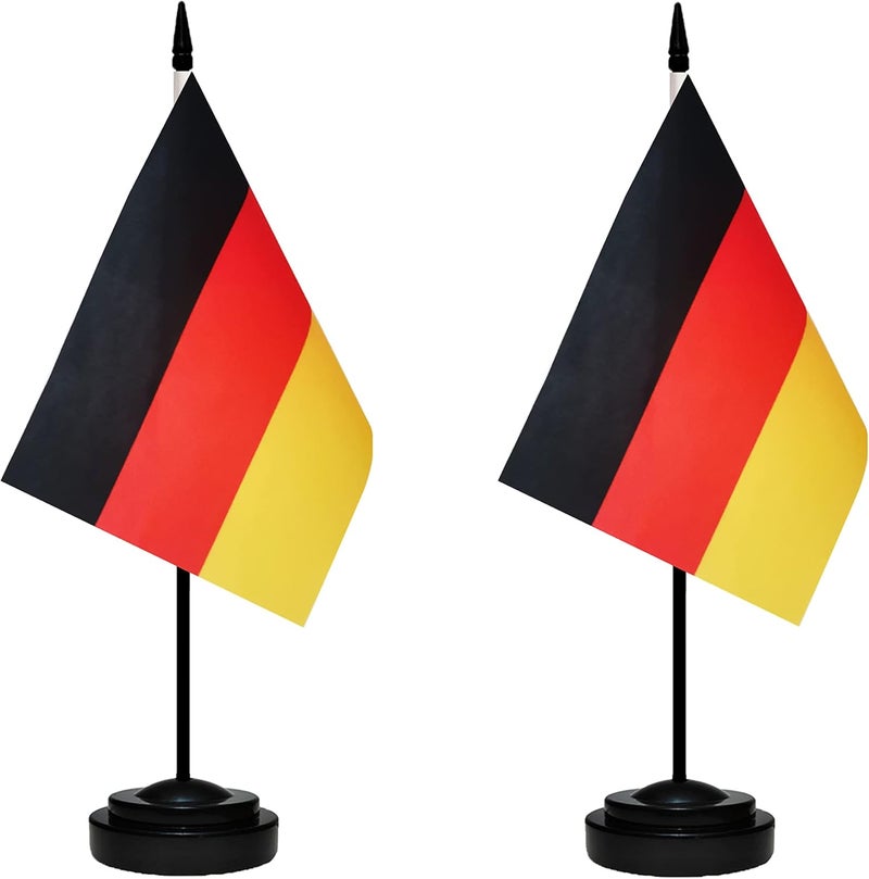 tibijoy Germany Flag German Small Mini Desk Flags Set With 13" Black Pole, Black Base and Spear Top, Miniature Deluxe Desktop Flag for Home, Office Decoration, Festival Celebrations (12 Pack) - Image 2